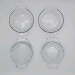 Vtg Set 2 Anchor Hocking Fire King 12oz Single Serve Clear Casserole Dish W Lids